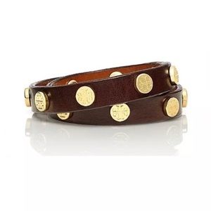 Tory Burch Double Wrap Leather Logo Bracelet